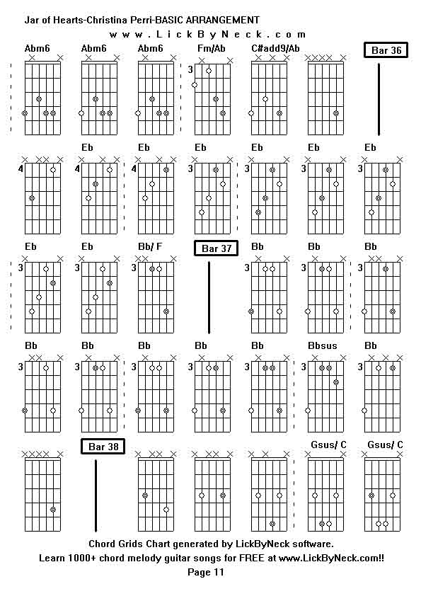 Chord Grids Chart of chord melody fingerstyle guitar song-Jar of Hearts-Christina Perri-BASIC ARRANGEMENT,generated by LickByNeck software.